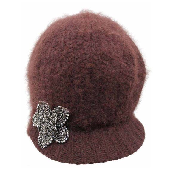 Angora Knit Newsboy Hat With Beaded Flower - Picture 7 of 8